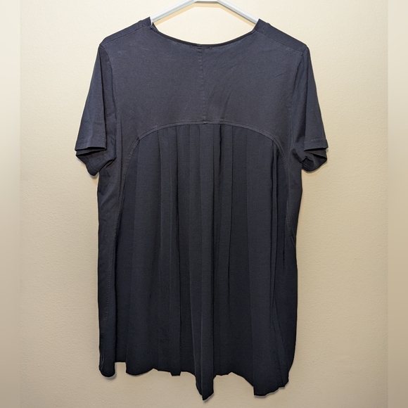 COS Black Short Sleeve Shirt Pleated Mixed Media Large Dark Navy - Picture 2 of 4